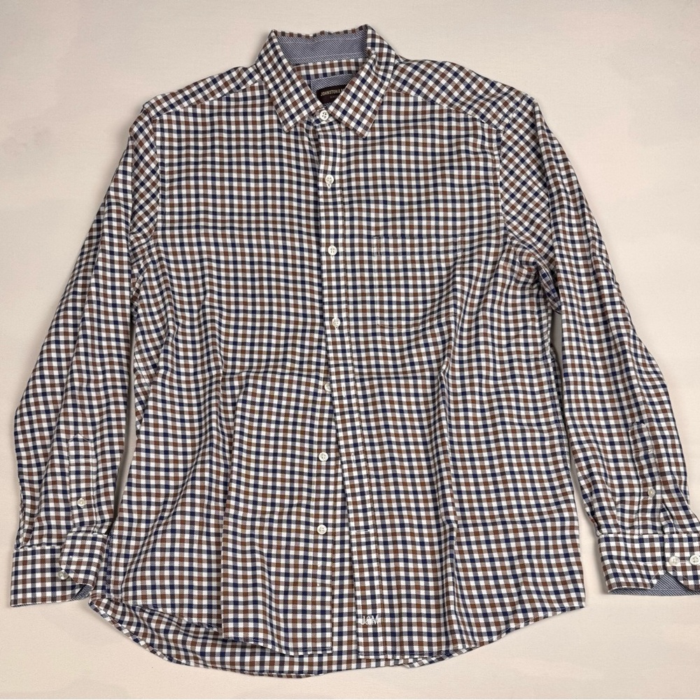 Johnston & Murphy Brown Plaid Button Up Flip Cuff Long Sleeve Men’s L